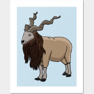 Markhor goat cartoon illustration Posters and Art